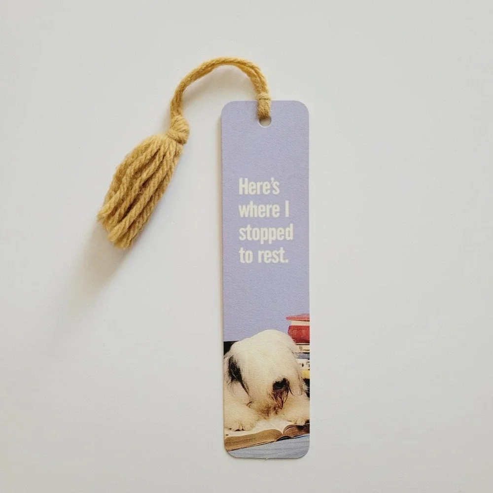 Vintage 70s sheepdog Sheep Dog Bookmark rest Tassel 1978 Antioch Bookplate H-216